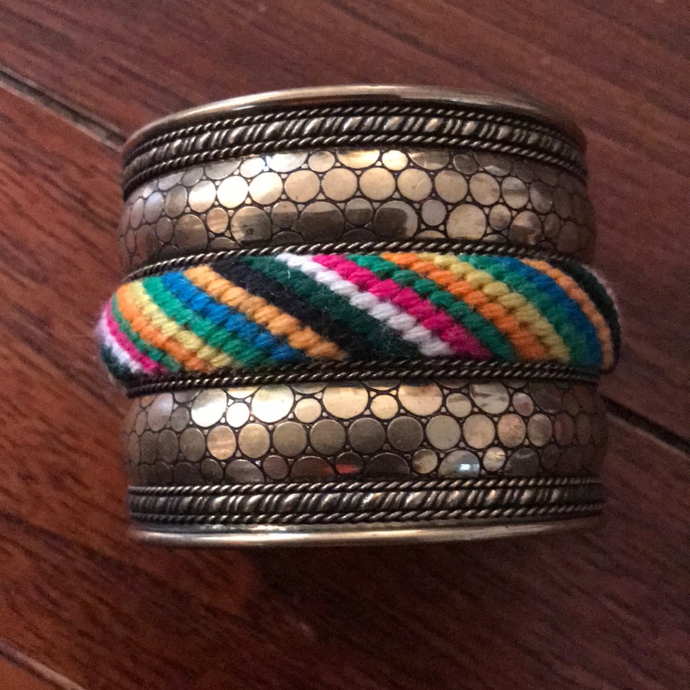 Boho gold Indian metal embroidered bangle bracelet - Picture 1 of 2